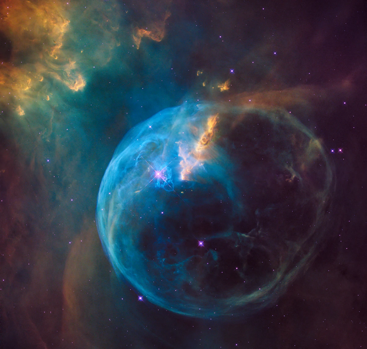 A deep nebula glowing in the dark